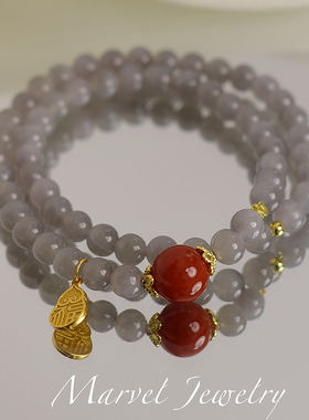 Marvel Jewelry和田玉烟紫手串双圈原创保山南红玛瑙转运珠手链女