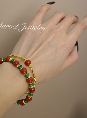 Marvel Jewelry天然南红玛瑙手串单圈8mm马年本命年手链套装女士