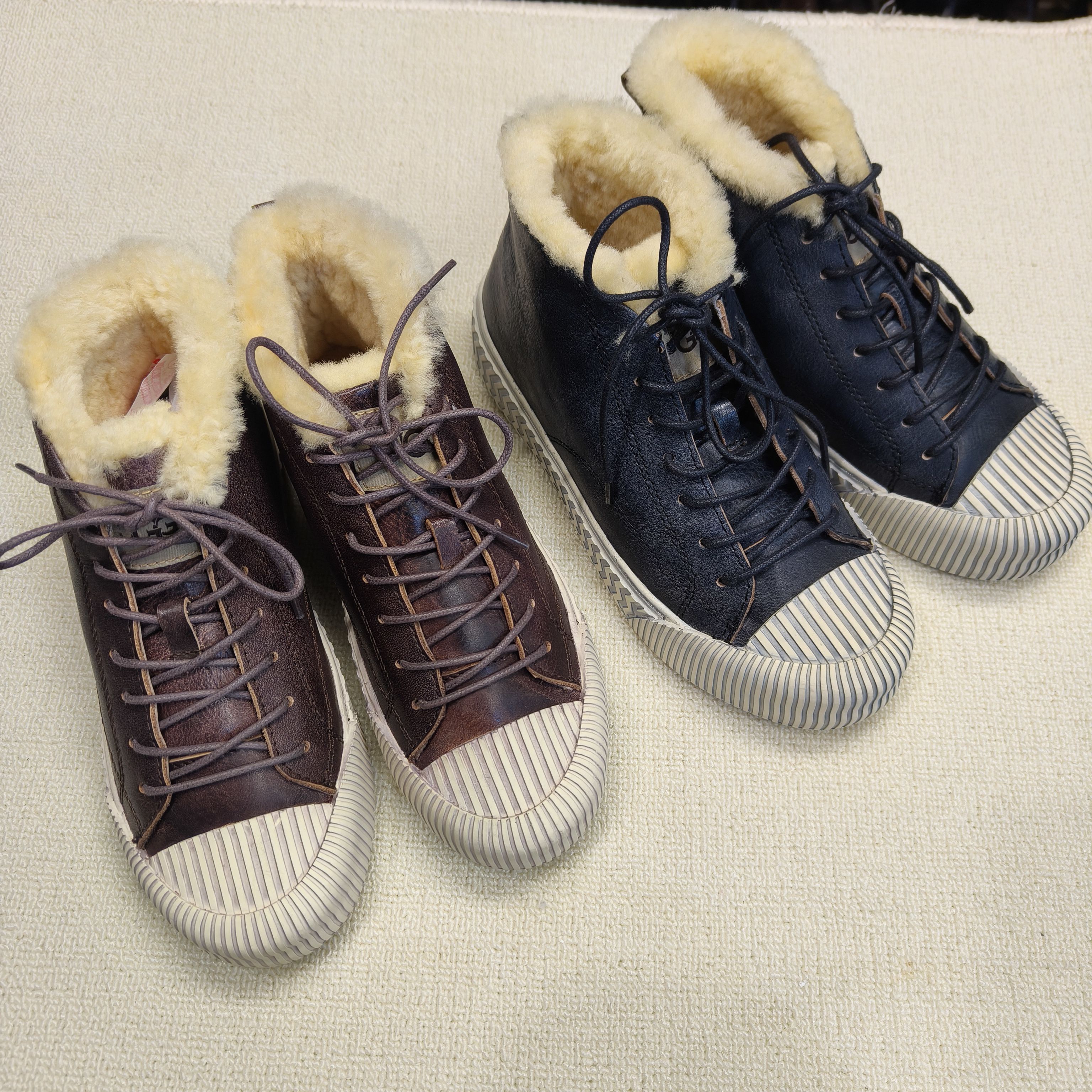 特批牛皮面羊皮毛一体雪地靴系带复古休闲靴