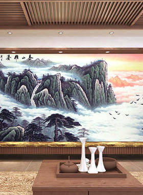 泰山雄姿山水国画装饰画背景墙客厅书房无纺布墙纸D111壁画壁纸
