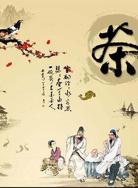 中式水墨梅花竹子茶道茶室背景墙客厅书房无纺布墙纸C032壁纸壁画