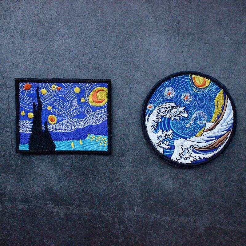 刺绣满绣梵高星空魔术贴章精细DIY户外背包贴徽章布贴衣服装饰贴