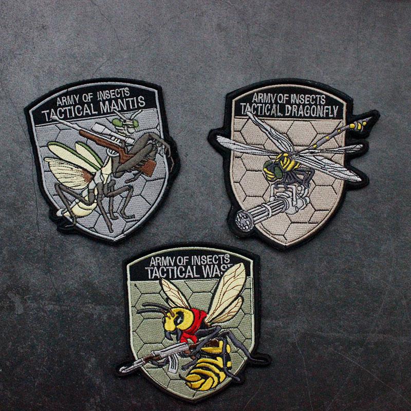战术昆虫系列蜜蜂螳螂蜻蜓精美刺绣魔术贴章臂章个性背包贴章