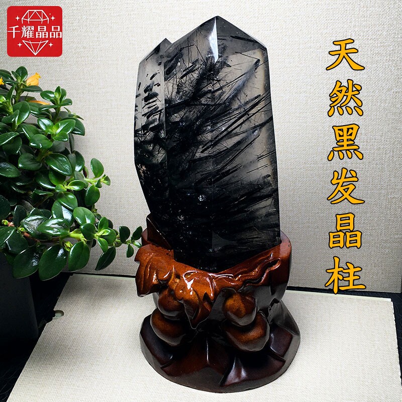 天然黑发晶柱子黑碧玺柱原石打磨单尖柱家居必备办公桌面饰品摆件