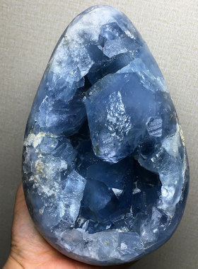 天然蓝晶洞簇心形蛋形聚宝盆天青石蓝色水晶簇家居桌面饰品大摆件
