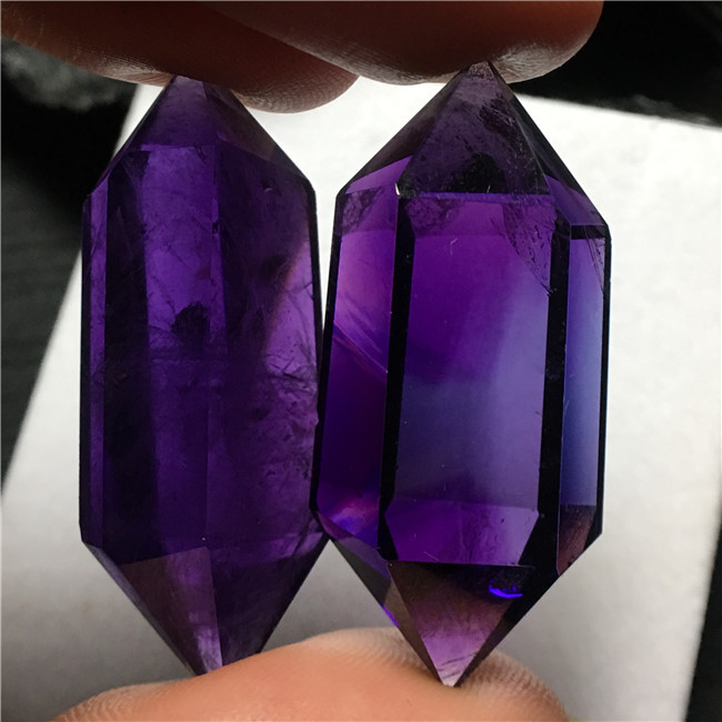 天然乌拉圭紫水晶柱紫色双尖柱紫黄晶原石六棱柱消磁家居把玩摆件