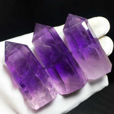 天然巴西紫水晶单尖透体柱摆件