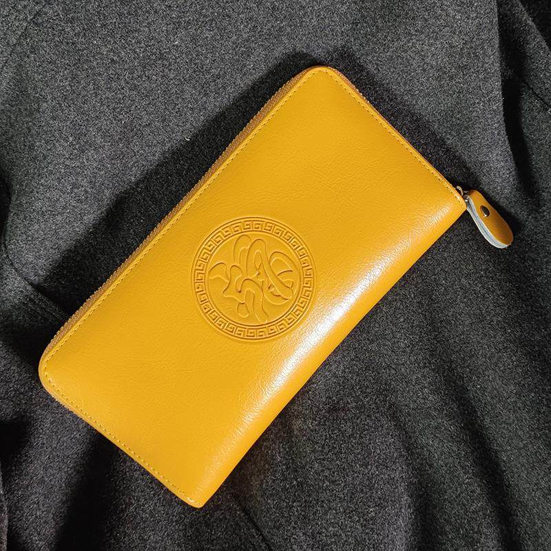 2026新款真皮黄色招财手拿钱包男士长款5796人脉财富福字财富钱包