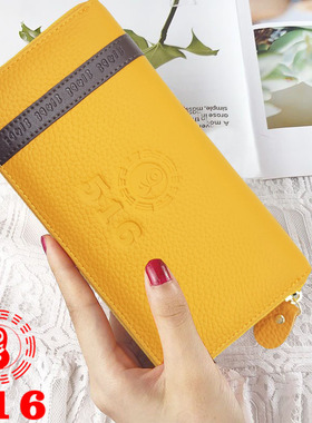 五方来财数字钱包男女士招财钱包长款黄色拉链手拿包真牛皮时尚潮