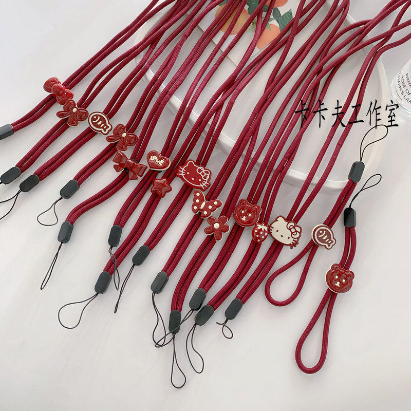 可爱卡通安可拉红酒红小鱼蝴蝶结手机挂绳可调节挂脖绳防摔手腕绳