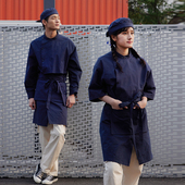 爱斯坦全棉手作工装 奶茶店茶饮工作服烘培糕点工作服长短袖 显气质