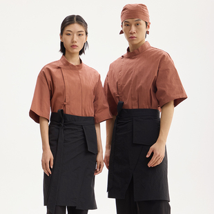 爱斯坦新中式 火锅烧烤餐饮服务员工衣奶茶烘焙小酒馆工服 全棉工装