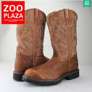 真皮男靴西部牛仔靴高帮圆头绣花哈雷机车靴复古钢头防砸工作靴TW