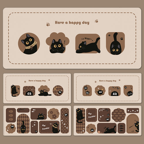 鼠标垫超大可爱黑猫电脑键盘垫卡通复古办公桌垫女生家用书桌垫