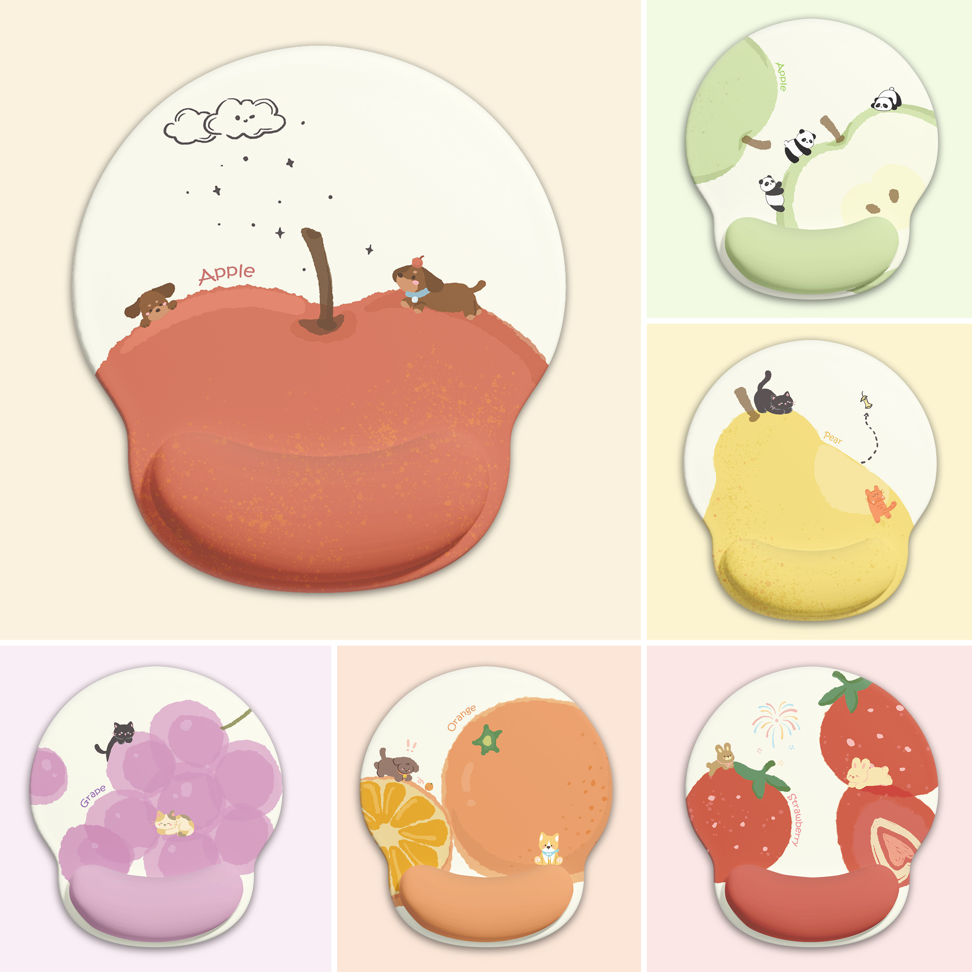 苹果小狗护腕鼠标垫可爱男女生办公室滑鼠垫高颜值工位电脑键盘托