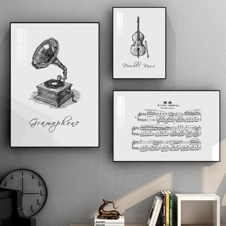 现代简约黑白个性音乐房教室装饰画高级感挂画钢琴行乐谱墙面壁画图片