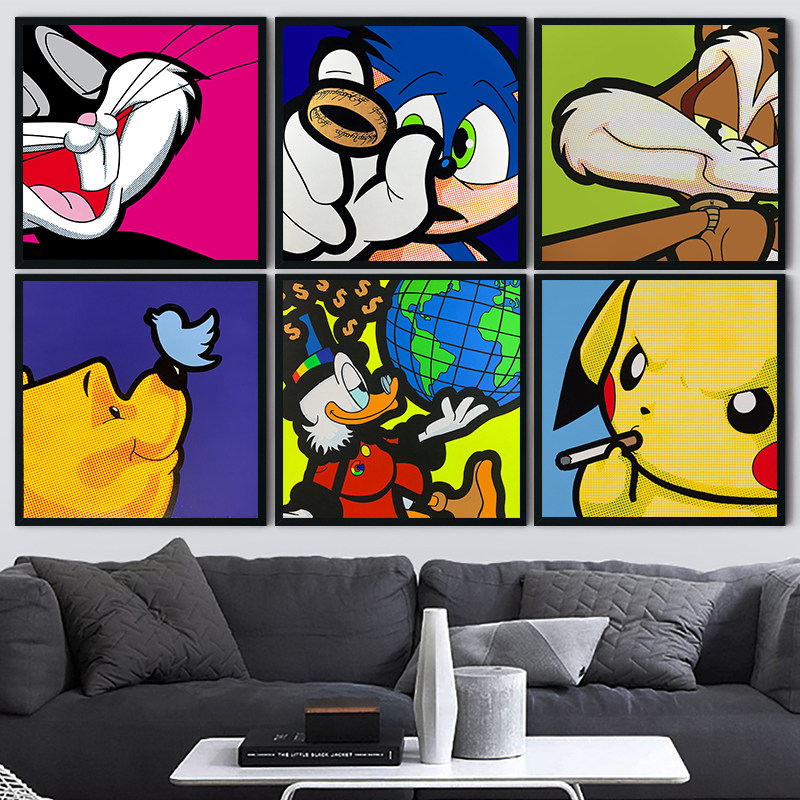潮牌波普卡通装饰画儿童房工作室客厅唐老鸭皮卡丘潮流创意风挂画