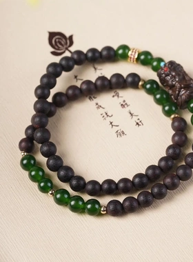健康平安新中式沉香降真香木质度母手串复古南红玛瑙碧绿玉财富