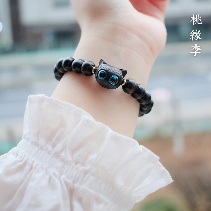 绿檀木黑檀木可爱萌猫咪手串女木质男女学生