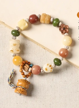 南山非遗文创设计款国潮萌宠猫咪无脸男风化菩提多宝手串手持