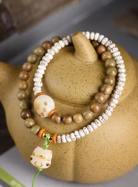 南美绿檀6mm双拼星月寿山石手链流行时尚佛珠男女情侣款手饰