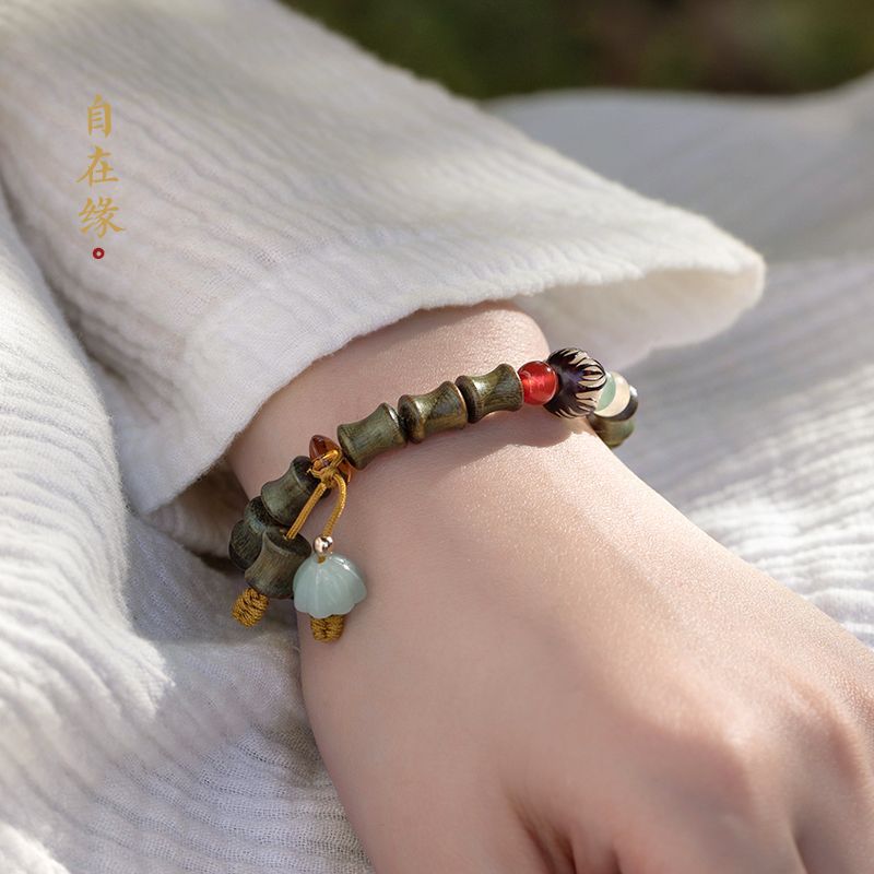 自在缘【不知春】老料绿檀木佛珠手链男女款念珠竹节款手串