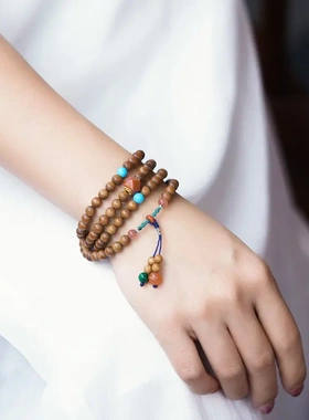 檀香手串女生手链印度老山檀红肉木质diy念珠108颗女士款佛珠