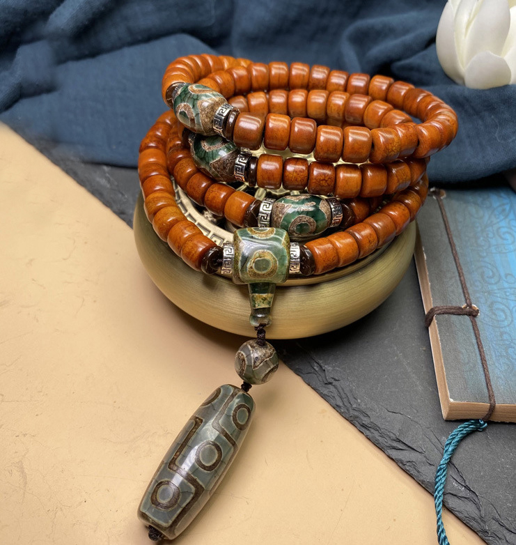 藏式天然牛骨手串108颗天珠吊坠手链民族风做旧牛骨挂链毛衣链潮