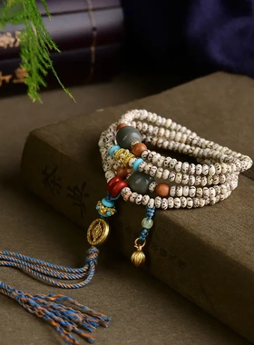 天然星月菩提子项链手链两用款 搭配老山檀古法金 流苏款 TY14