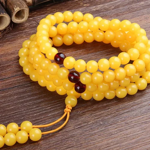 2016新款二代琥珀蜜蜡108颗佛珠手串 鸡油黄蜜蜡圆珠念珠