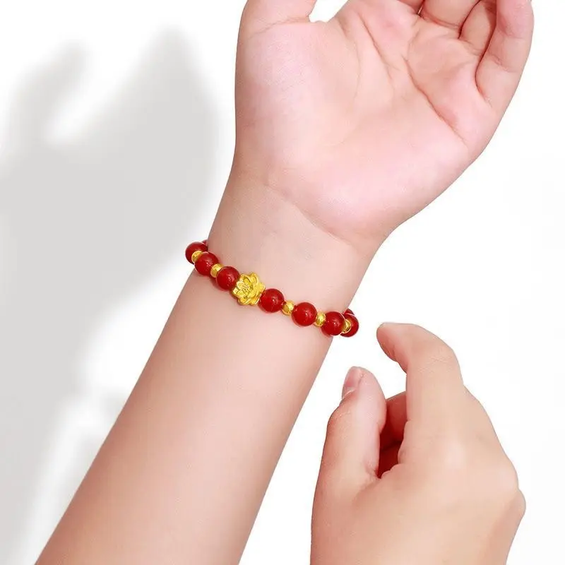 莲花手串女款正品珠红玛瑙手链送妈妈生日礼物