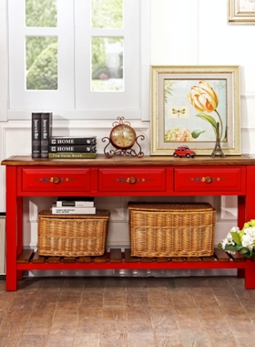 美式乡村风格超环保水性漆纯实木玄关柜 艾米尼奥BL003红any美乡