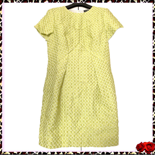 意大利奢侈品牌玛丽LIN柠檬黄立体浮雕提花面料修身短袖连衣裙