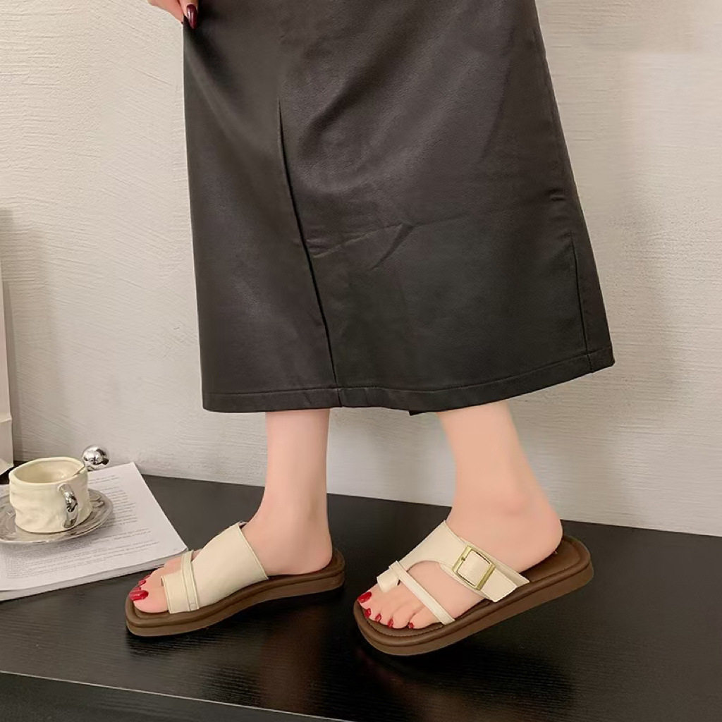 韩版复古套趾皮带扣拖鞋女士春季外穿新款小众平底软底沙滩凉拖鞋,女鞋,其他拖鞋,淘宝优惠券,粉丝福利购,淘宝优惠卷
