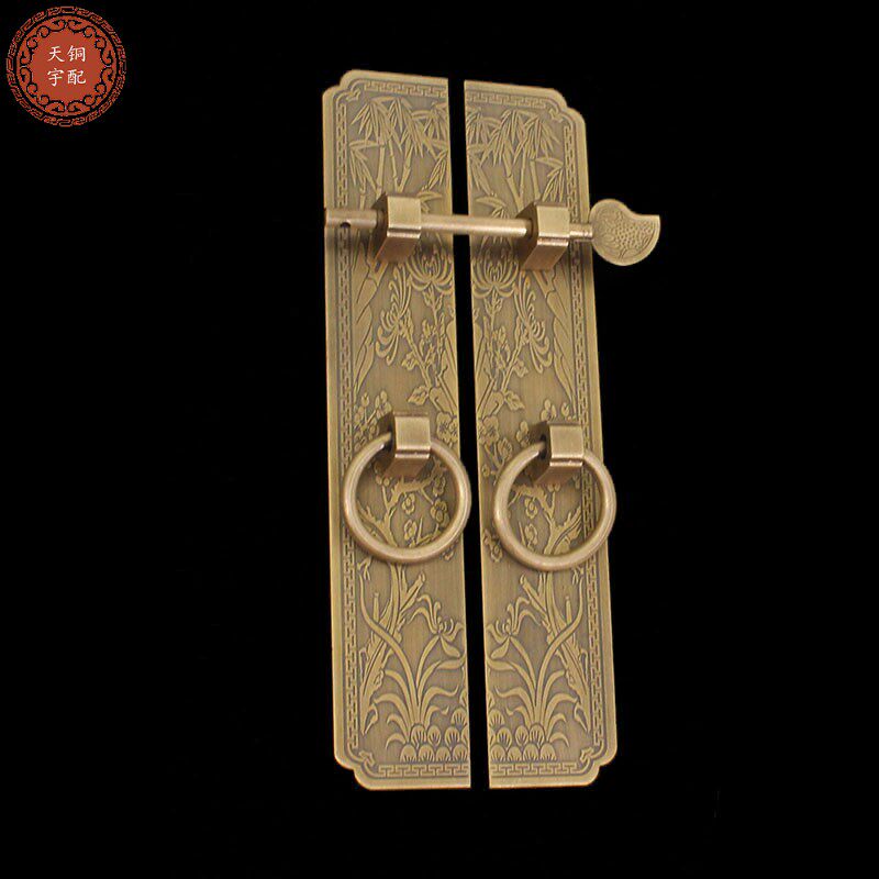 新中式梅兰竹菊纯铜柜门铜拉手仿古田园衣柜把手橱柜抽屉柜门拉手