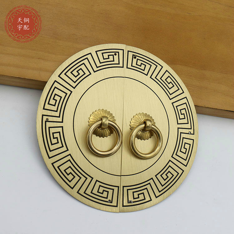 新中式家具柜门圆形铜拉手仿古实木明装柜门铜拉手半圆铜拉环把手