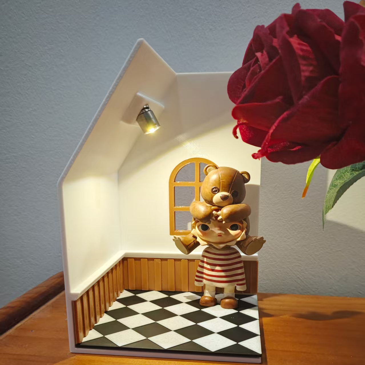 开灯场景手办欧式娃娃屋diy收纳盒展示柜微缩食玩3D打印置物架