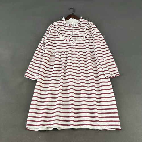 中长款宽松条纹连衣裙睡裙家居服