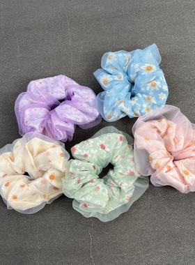碎花网纱双层大肠发圈扎马尾发饰