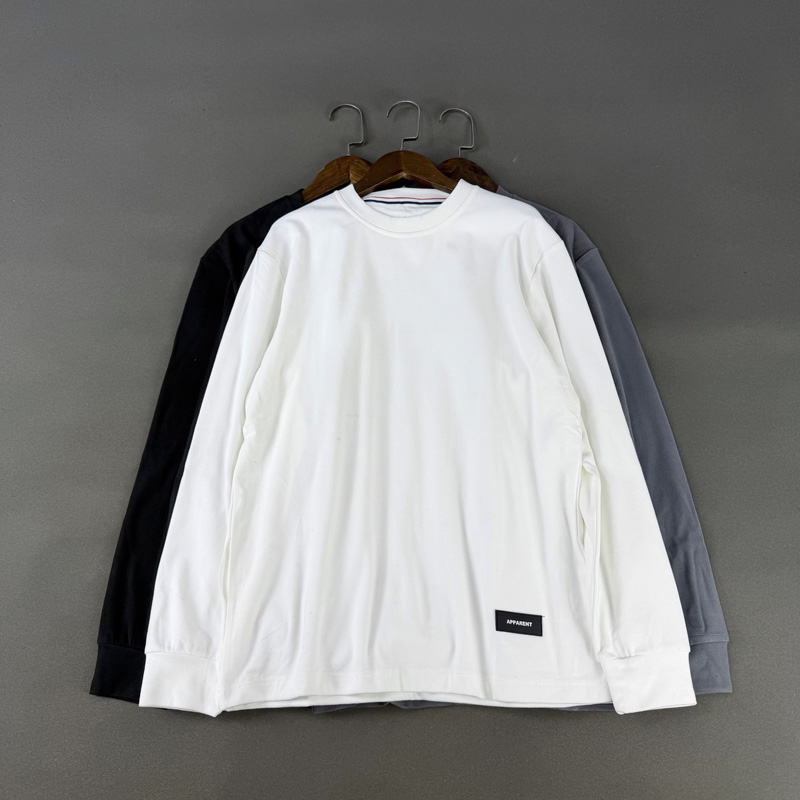 德绒磨毛宽松圆领长袖T恤上衣男