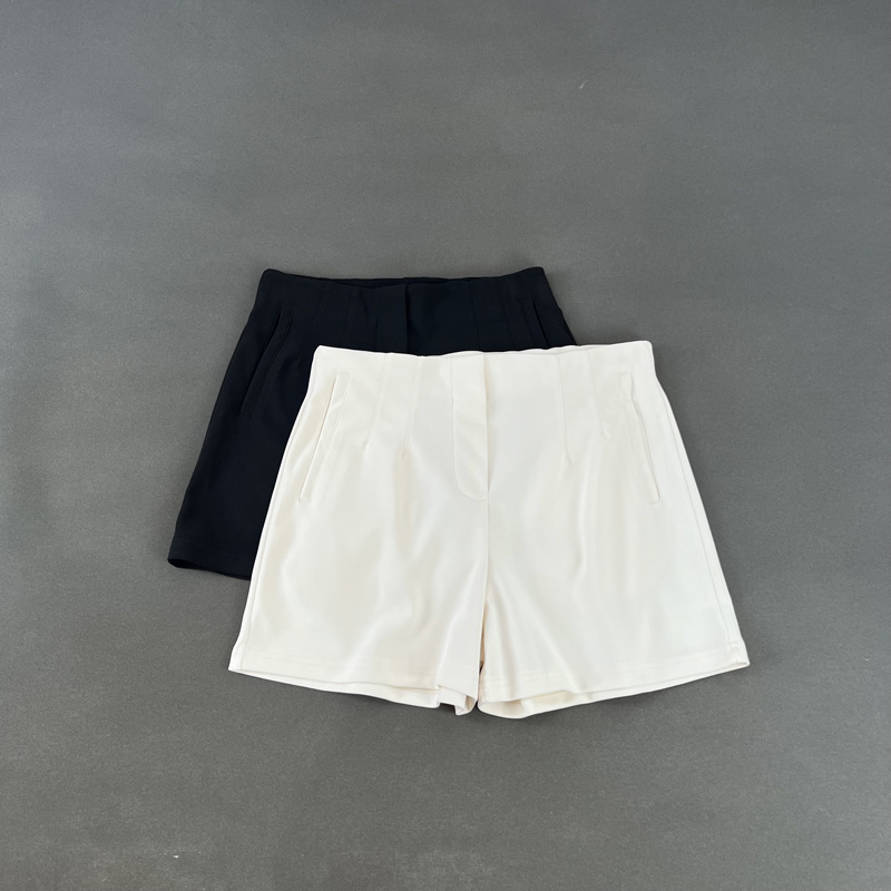 罗马布高腰直筒休闲裤阔腿短裤女