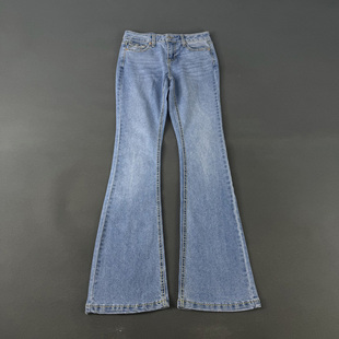 有大码 拖地长裤 复古水洗棉弹微喇裤 中腰牛仔裤 女 休闲修身 美国单