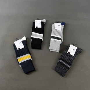 试衣间 复古风运动休闲坑条针织拼色中高筒袜棉袜男袜子 木巨27