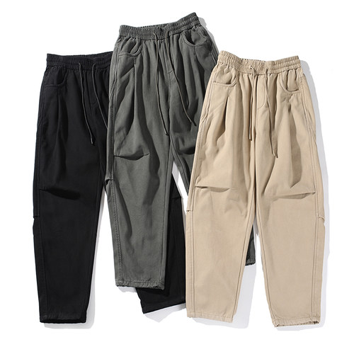 加厚加绒宽松锥形休闲裤弯刀裤男