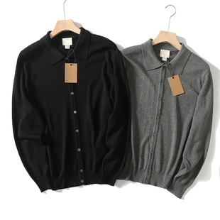 日本单 春季儒雅绅士纯色开衫针织衫纯色休闲翻领薄毛衣外套男潮