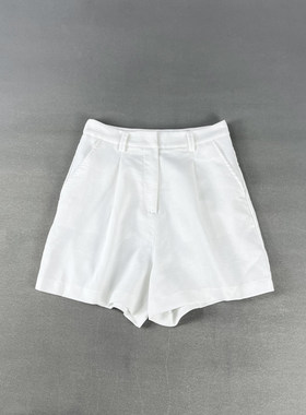白色西装裤高腰阔腿休闲短裤女