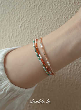 无优化原单14金天然小绿松石手链