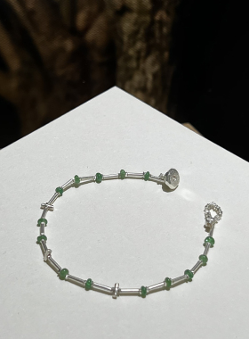 天然沙弗莱细手链小银管串珠