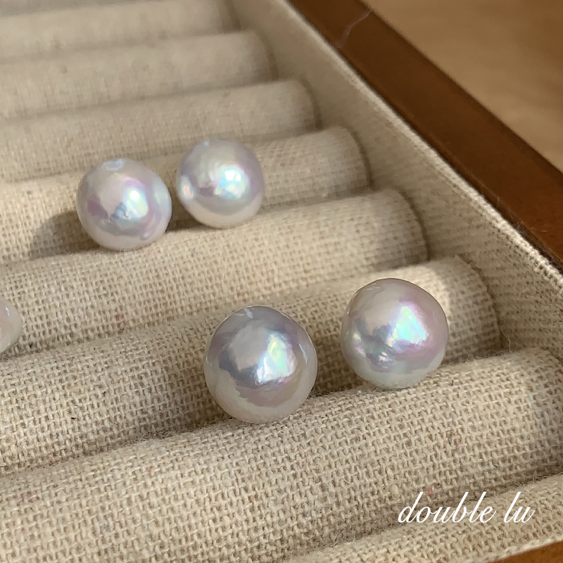 露露家天然极光油画马贝珍珠耳钉fever巴洛克纯银耳环ins小众复古