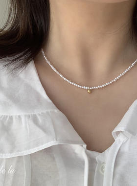 天然迷你珍珠金球项链14k包金